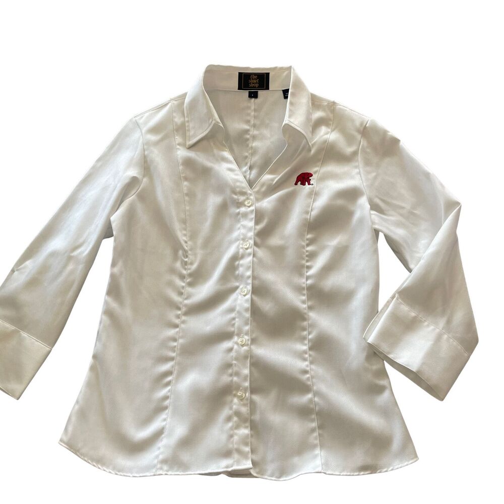 Alabama The Shirt Shop Small White Button Up 3/4 Sleeve Elephant Crimson Tide